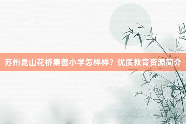 苏州昆山花桥集善小学怎样样？优质教育资源简介
